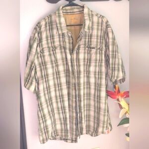 Carhartt Force Button Shirt Mens Green Beige Cotton Nylon Short Sleeve